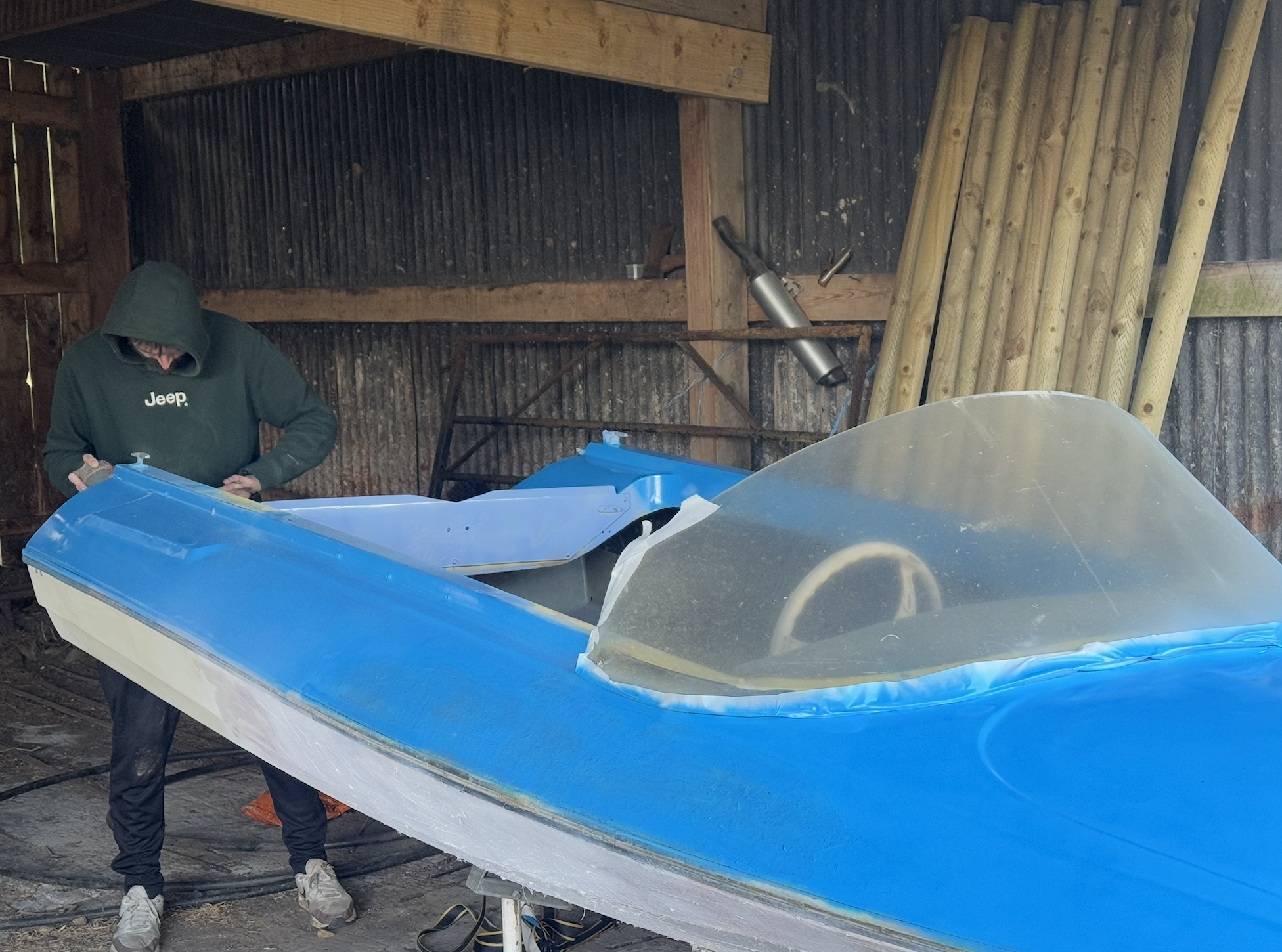 2026 Speedboat Summer Workshop Project in the workshop at Hexham