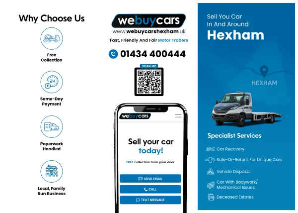 Leaflet & Table Talker Designs - We Buy Cars Hexham - Deceased estates